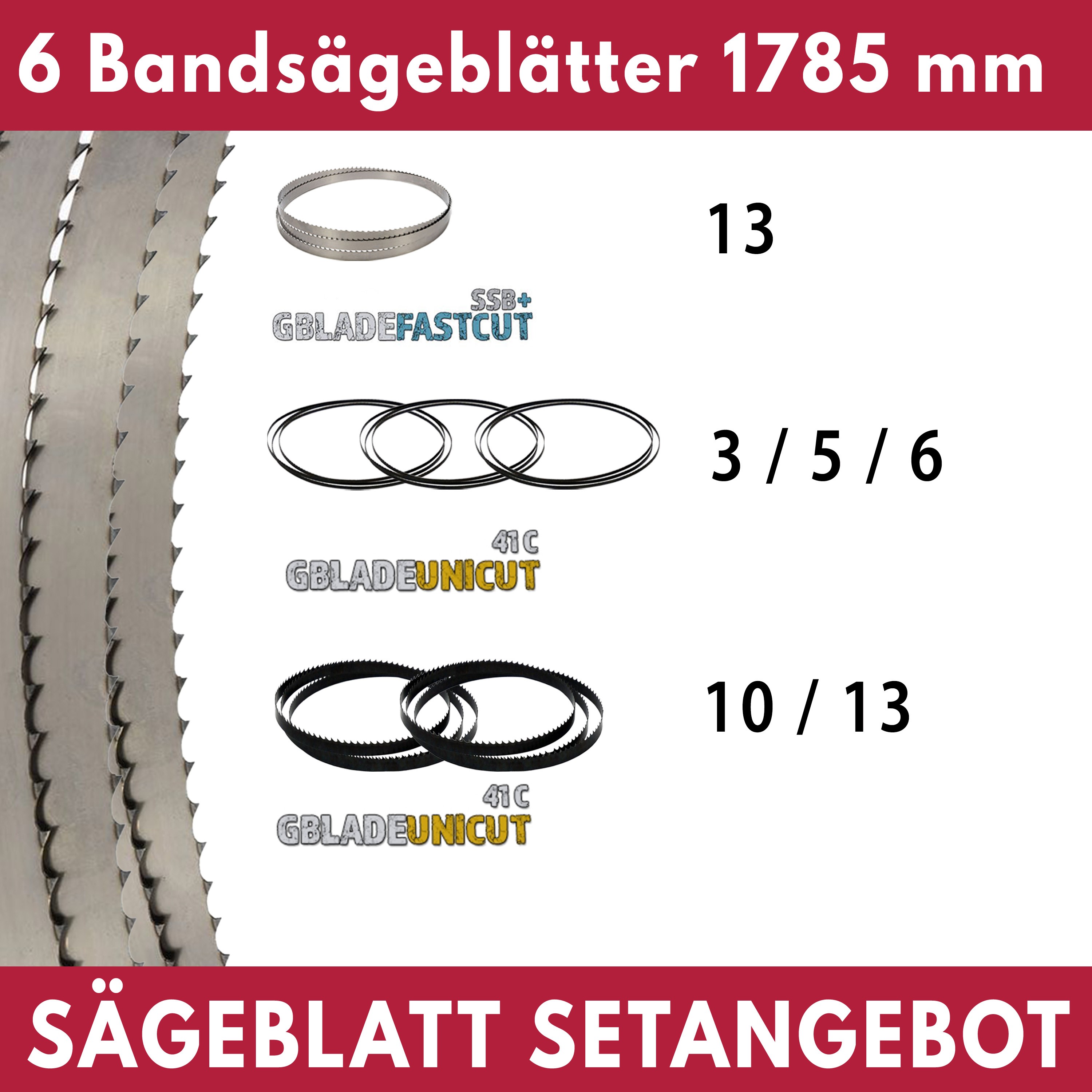 Bandsägeblätter Set 1785 / 1790 mm, 6-tlg.