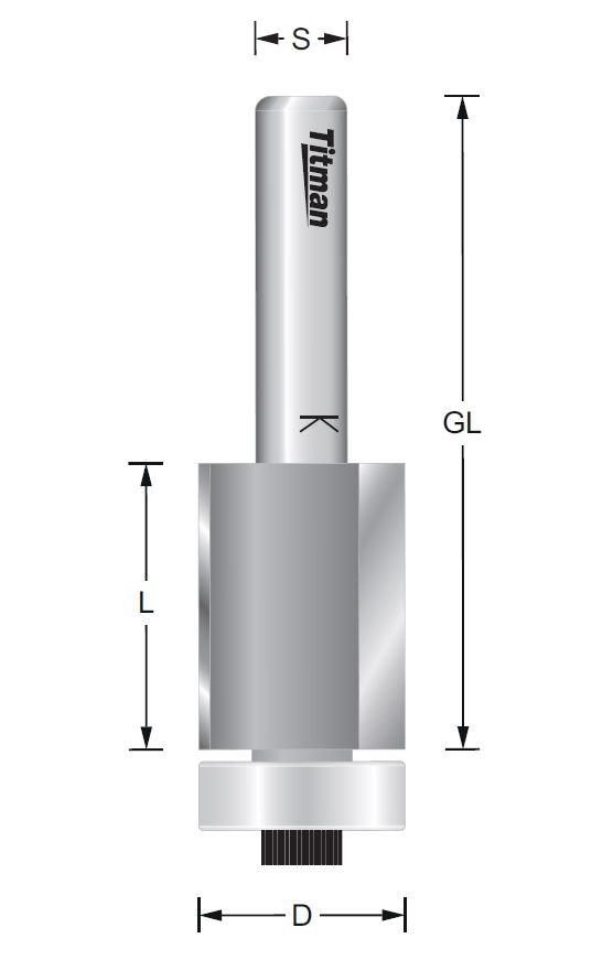 Bündigfräser mit Anlauflager + neg. Achswinkel – S=12 D18 x 25 mm GL=67 mm  