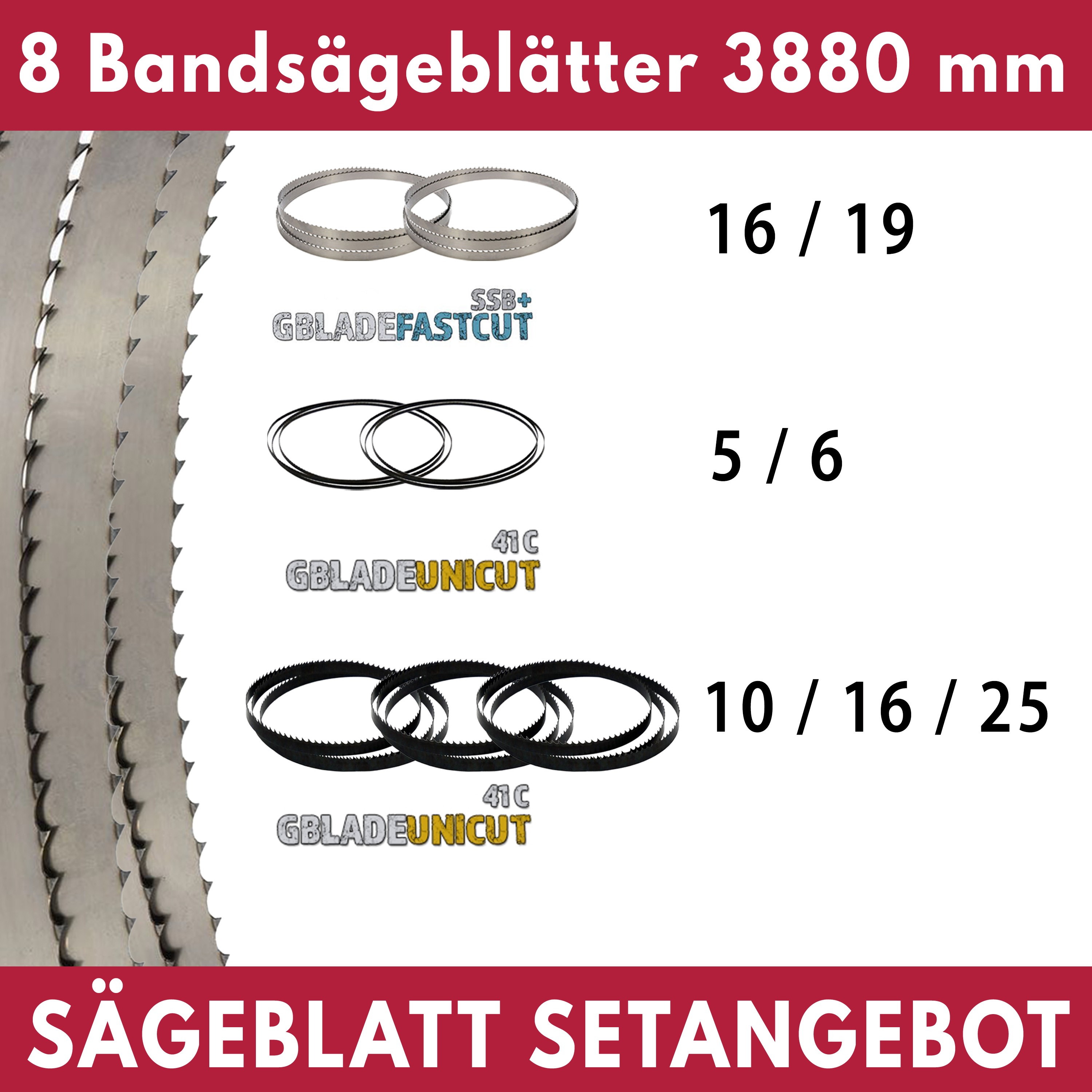 Bandsägeblätter Set 3880 mm, 8-tlg. (z.B Sabre 450)