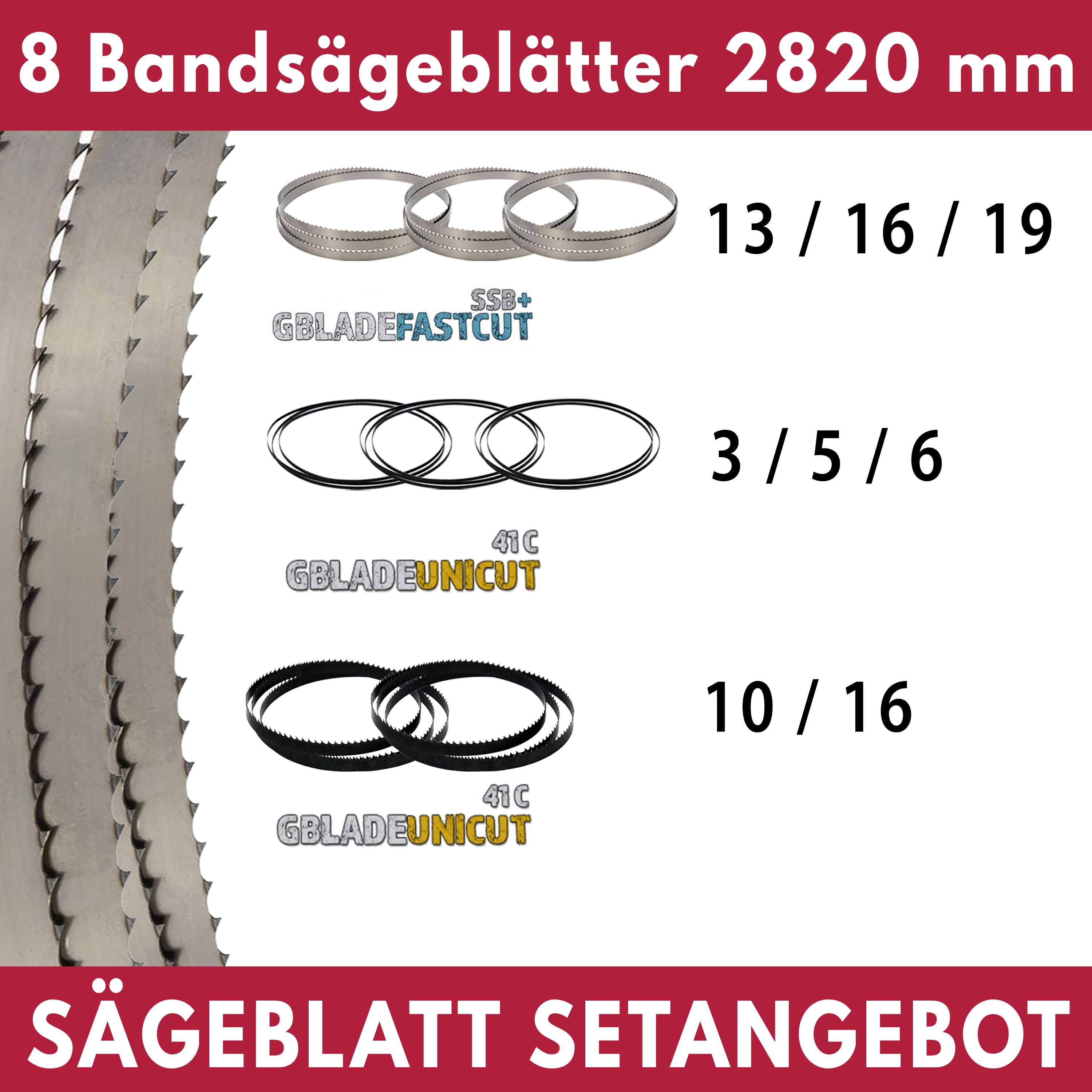 Bandsägeblätter Set 2820 mm, 8-tlg.