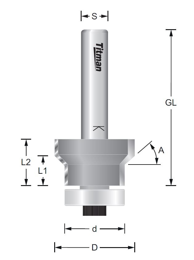 Bündigfräser Fasefräser mit Anlauflager – S=8 D15.5 x 9/14 mm