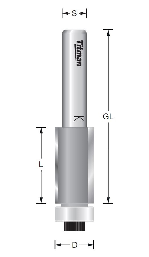 Bündigfräser mit Anlauflager – S=12 D12,7 x 37 mm GL=81 mm        