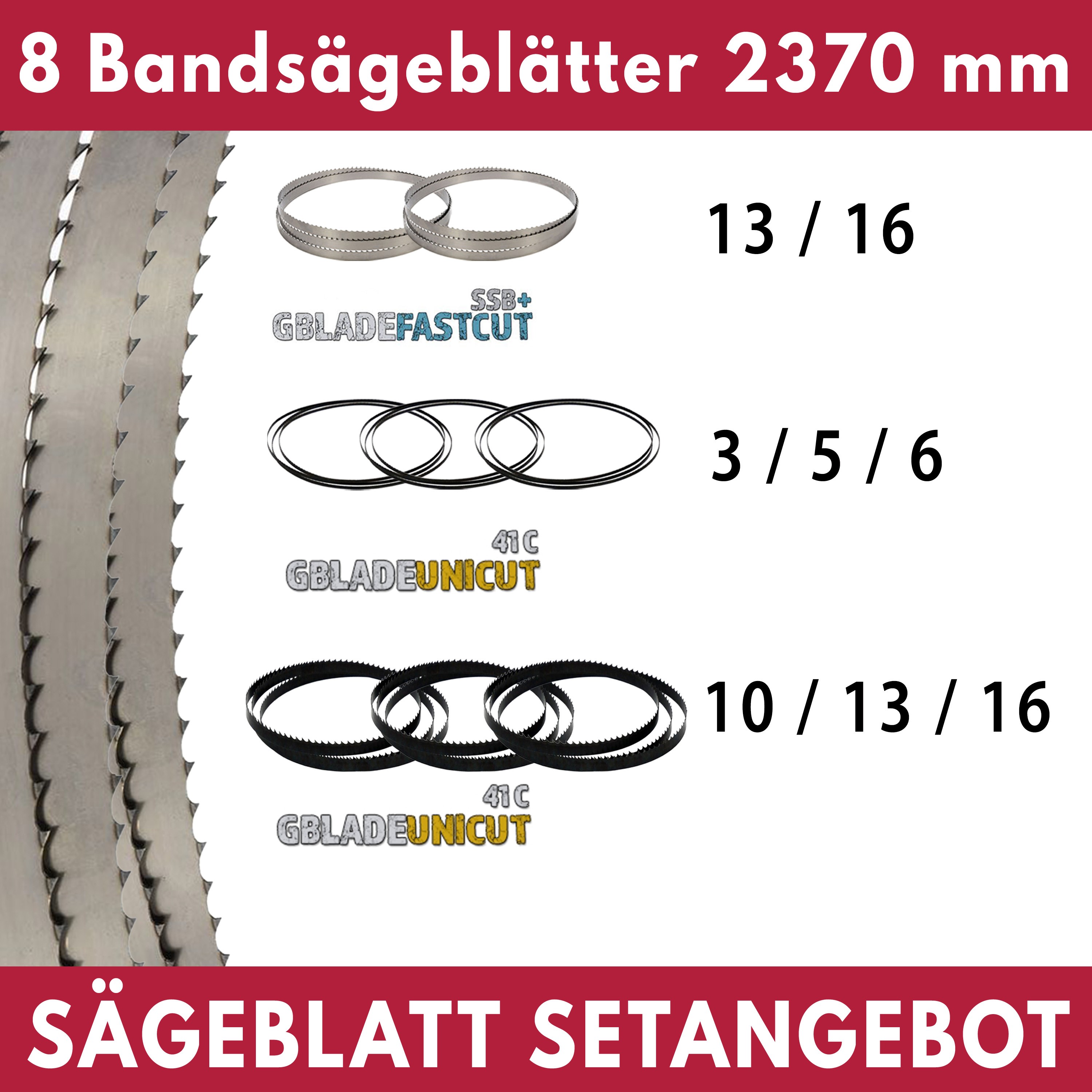 Bandsägeblätter Set 2370 mm, 8-tlg.