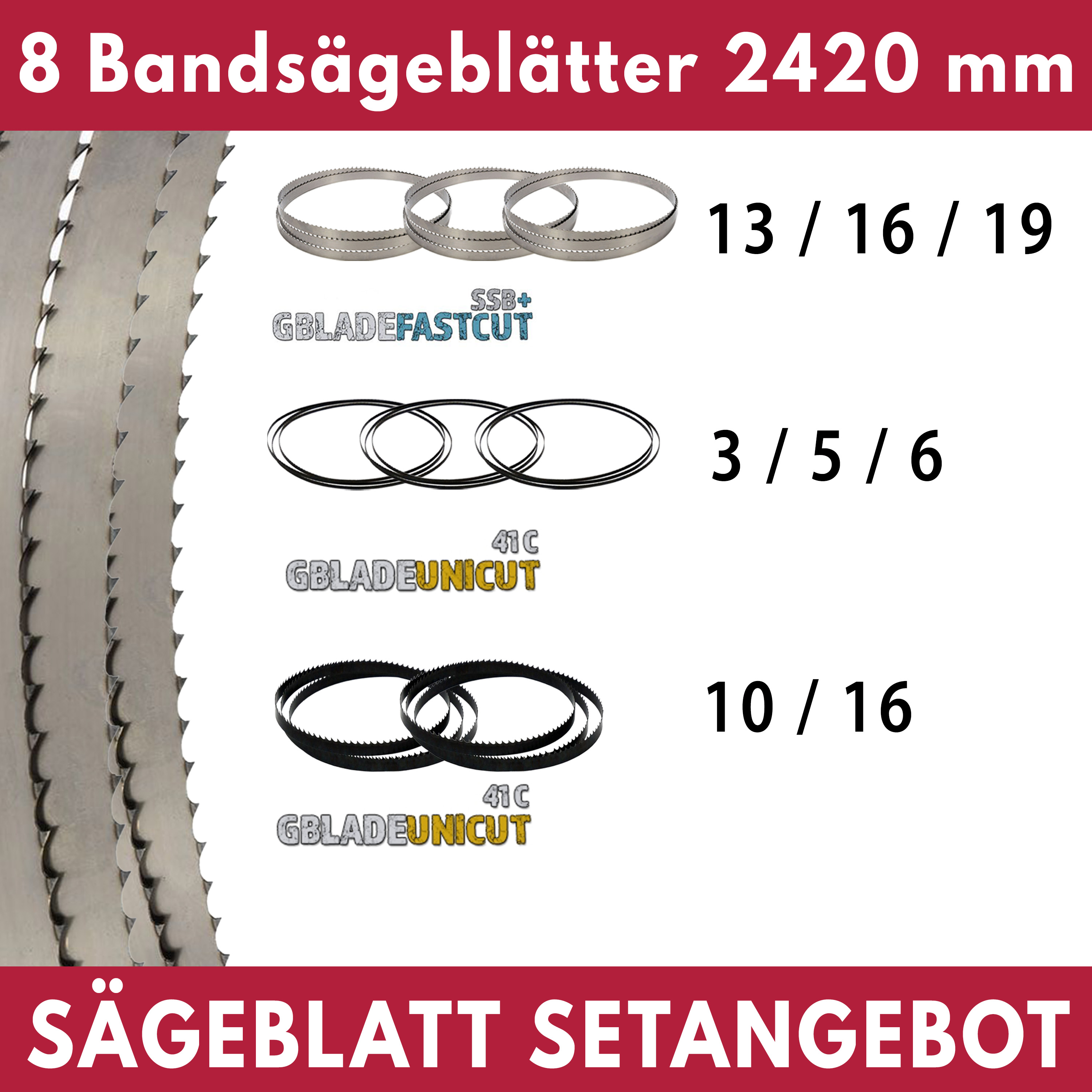 Bandsägeblätter Set 2420 mm, 8-tlg. (z.B Sabre 300)